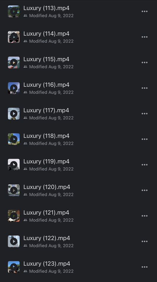 A list of 30,000+ luxury clips, each clip is labeled with a number and has a small videothumbnail on the left side, indicating a collection of high-quality video clips.
